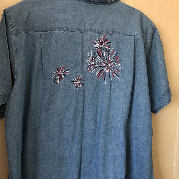 Americana Flag denim shirt 1X Quacker Factory 100%cotton - Picture 6 of 9